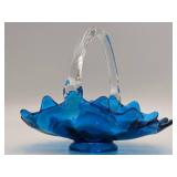 Vintage Hand-Blown Glass Basket Bowl