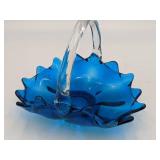 Vintage Hand-Blown Glass Basket Bowl