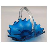 Vintage Hand-Blown Glass Basket Bowl
