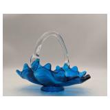 Vintage Hand-Blown Glass Basket Bowl