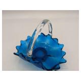 Vintage Hand-Blown Glass Basket Bowl