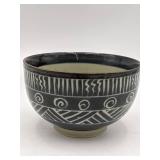 Vintage Bamboo Shaped Glass Vase and Japanese Ceramic Bowl
