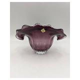 Gorgeous Purple Hand Blown Glass Ruffle Vase
