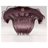 Gorgeous Purple Hand Blown Glass Ruffle Vase