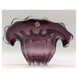 Gorgeous Purple Hand Blown Glass Ruffle Vase