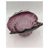 Gorgeous Purple Hand Blown Glass Ruffle Vase