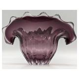 Gorgeous Purple Hand Blown Glass Ruffle Vase