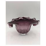 Gorgeous Purple Hand Blown Glass Ruffle Vase