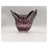Gorgeous Purple Hand Blown Glass Ruffle Vase