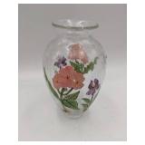 Lovely Vintage 5th Avenue Crystal Hand Painted Floral Bubbly Glass Vase