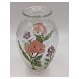 Lovely Vintage 5th Avenue Crystal Hand Painted Floral Bubbly Glass Vase