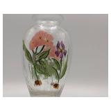 Lovely Vintage 5th Avenue Crystal Hand Painted Floral Bubbly Glass Vase