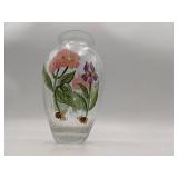 Lovely Vintage 5th Avenue Crystal Hand Painted Floral Bubbly Glass Vase