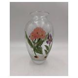 Lovely Vintage 5th Avenue Crystal Hand Painted Floral Bubbly Glass Vase