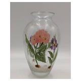 Lovely Vintage 5th Avenue Crystal Hand Painted Floral Bubbly Glass Vase
