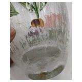 Lovely Vintage 5th Avenue Crystal Hand Painted Floral Bubbly Glass Vase