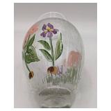 Lovely Vintage 5th Avenue Crystal Hand Painted Floral Bubbly Glass Vase