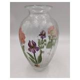 Lovely Vintage 5th Avenue Crystal Hand Painted Floral Bubbly Glass Vase