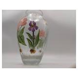 Lovely Vintage 5th Avenue Crystal Hand Painted Floral Bubbly Glass Vase
