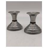 2 Rare Ceramika Artystyczna Polish Candlesticks, Pewter Candlesticks, Blue Onion Porcelain Candlesticks