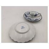 2 Rare Ceramika Artystyczna Polish Candlesticks, Pewter Candlesticks, Blue Onion Porcelain Candlesticks