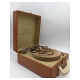 Home Stereo Collection- Vintage Symphonie Suitcase Record Player &Wooden Cell Phone Amplifier, Vintage 45 Records Set
