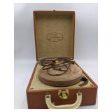 Home Stereo Collection- Vintage Symphonie Suitcase Record Player &Wooden Cell Phone Amplifier, Vintage 45 Records Set