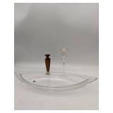 Lovely Vintage Crystal and Wood Collection-Cristalleria Europa Bowl Wooden Candlestick Etched Crystal and Gold Leaf Candlestick