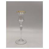Lovely Vintage Crystal and Wood Collection-Cristalleria Europa Bowl Wooden Candlestick Etched Crystal and Gold Leaf Candlestick
