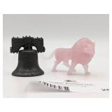 Vintage Liberty Bell and Pink Glass Lion