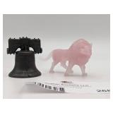 Vintage Liberty Bell and Pink Glass Lion