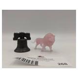 Vintage Liberty Bell and Pink Glass Lion