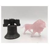 Vintage Liberty Bell and Pink Glass Lion
