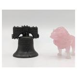 Vintage Liberty Bell and Pink Glass Lion