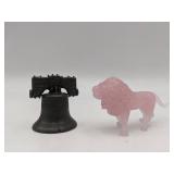 Vintage Liberty Bell and Pink Glass Lion