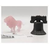 Vintage Liberty Bell and Pink Glass Lion