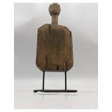 Vintage Hand Carved Wooden Tribal Figure with Metal Base