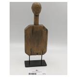 Vintage Hand Carved Wooden Tribal Figure with Metal Base