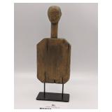 Vintage Hand Carved Wooden Tribal Figure with Metal Base