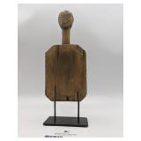 Vintage Hand Carved Wooden Tribal Figure with Metal Base