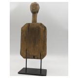 Vintage Hand Carved Wooden Tribal Figure with Metal Base
