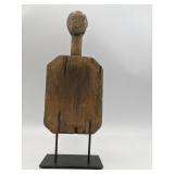 Vintage Hand Carved Wooden Tribal Figure with Metal Base