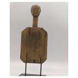 Vintage Hand Carved Wooden Tribal Figure with Metal Base