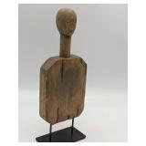 Vintage Hand Carved Wooden Tribal Figure with Metal Base