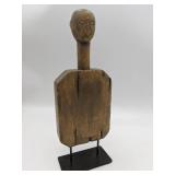 Vintage Hand Carved Wooden Tribal Figure with Metal Base