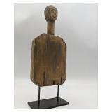 Vintage Hand Carved Wooden Tribal Figure with Metal Base