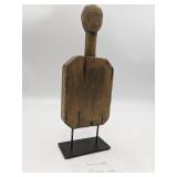 Vintage Hand Carved Wooden Tribal Figure with Metal Base