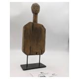 Vintage Hand Carved Wooden Tribal Figure with Metal Base