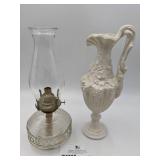 Vintage Hurricane Kerosene Lamp and  1970s Arnel Grape Pitcher/Vase