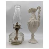 Vintage Hurricane Kerosene Lamp and  1970s Arnel Grape Pitcher/Vase